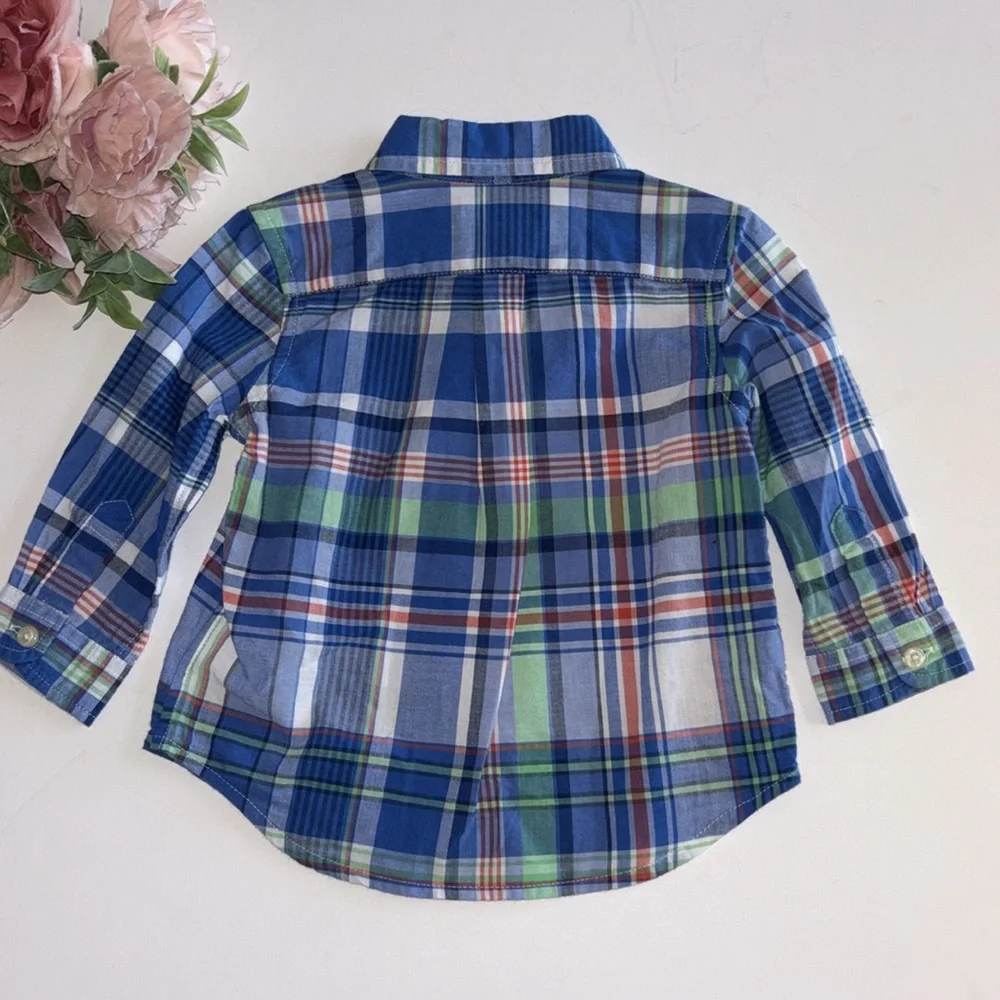 Ralph Lauren Baby Boy Blue Plaid 9M Button Down Shirt Ralph Lauren 9M Boys